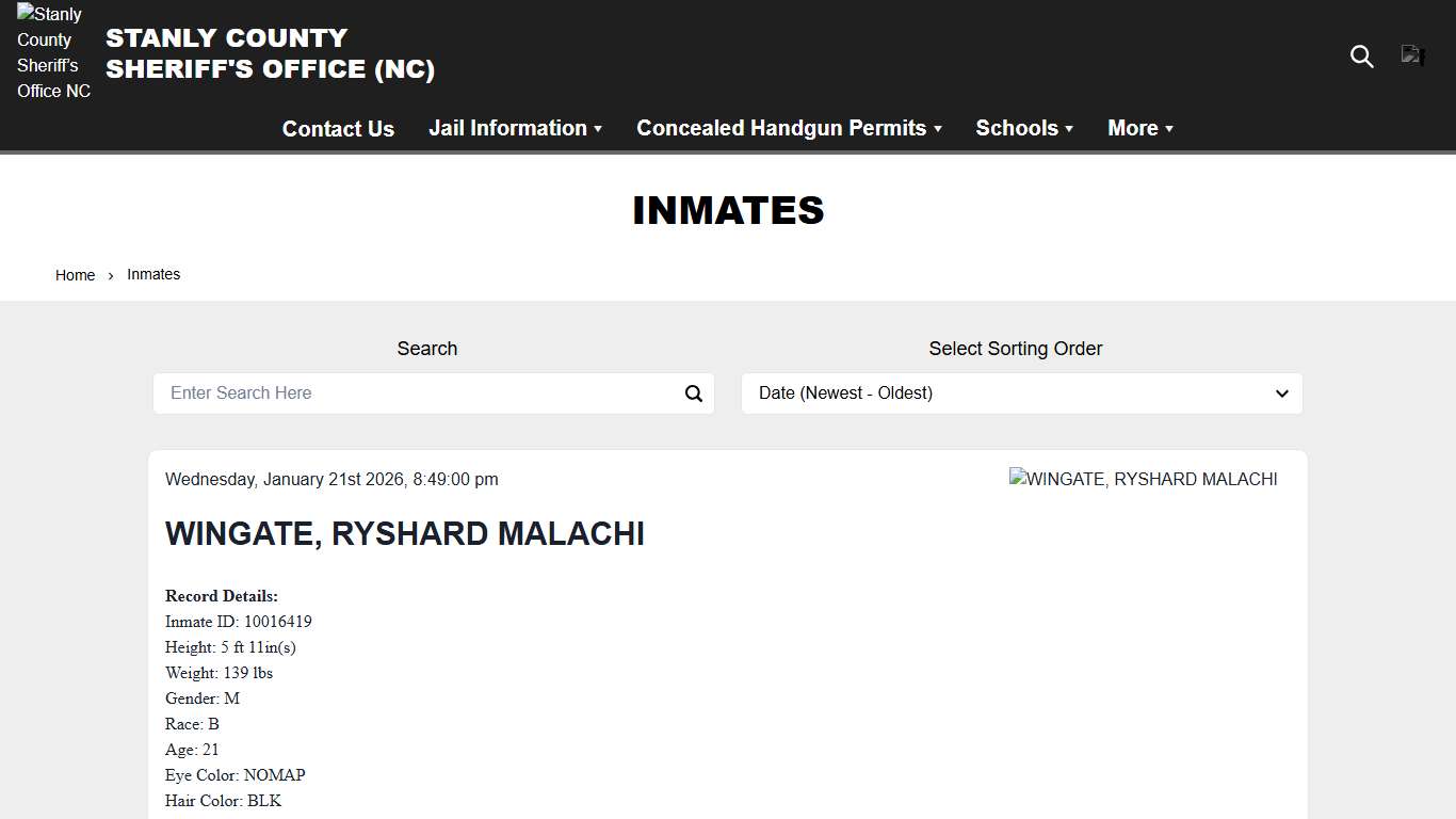 Inmates | Stanly County Sheriff’s Office NC